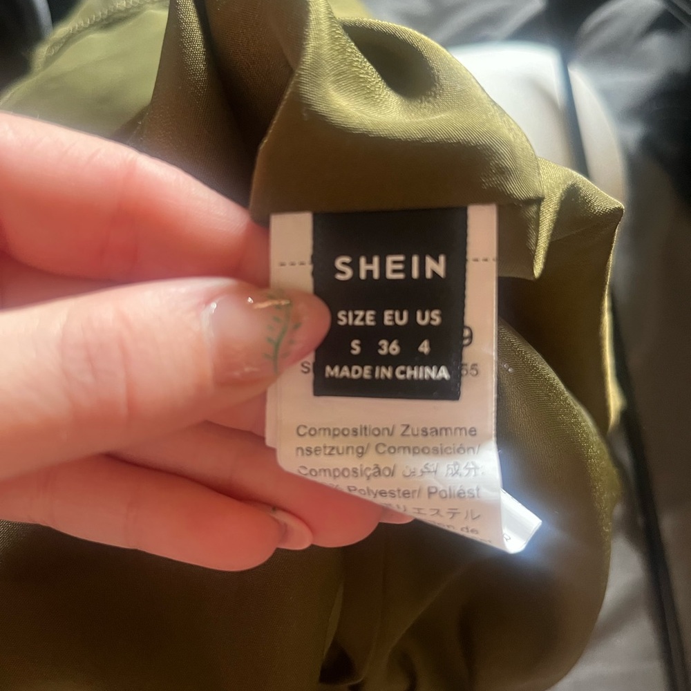 SHEIN Olive Satin Dress - Picture 2 of 2